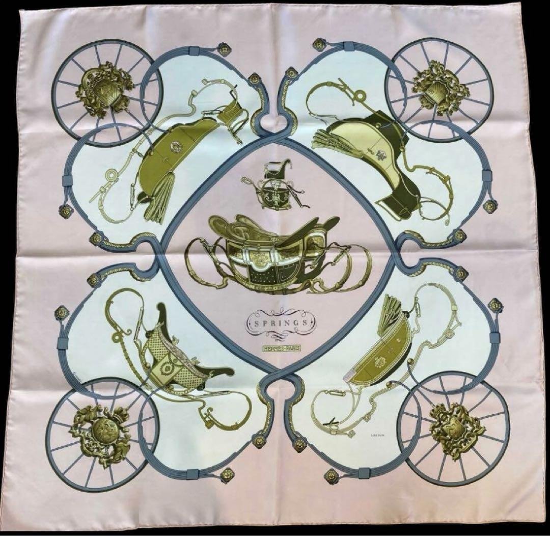 【3104】エルメス90　シルク100％スカーフ　ピンク・スプリング