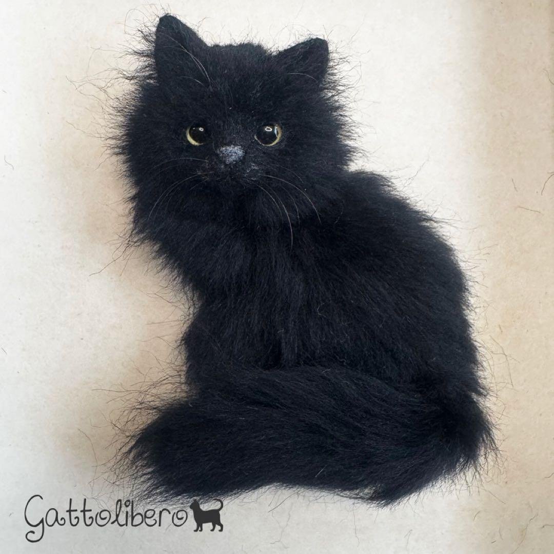 羊毛フェルト猫 黒猫ブローチ