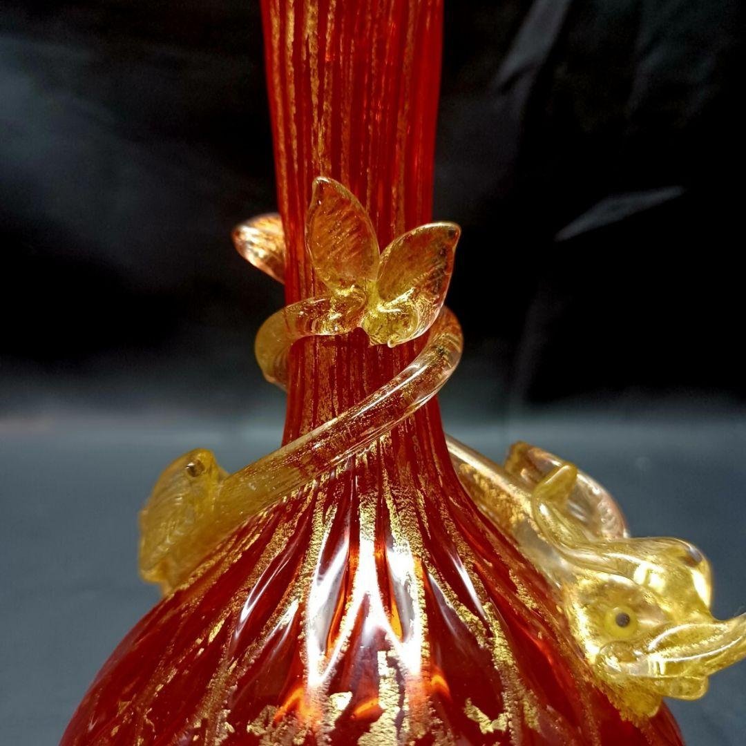 MURANO 34㎝ ムラノ 金彩 レッド ドルフィン モチーフ デカンタ