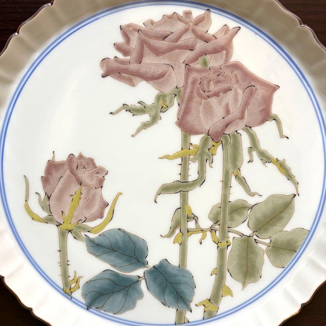 未使用保管品✨九谷焼 泰山窯 4代目 武腰潤 薔薇 色絵 8号皿✨飾皿 大皿 皿