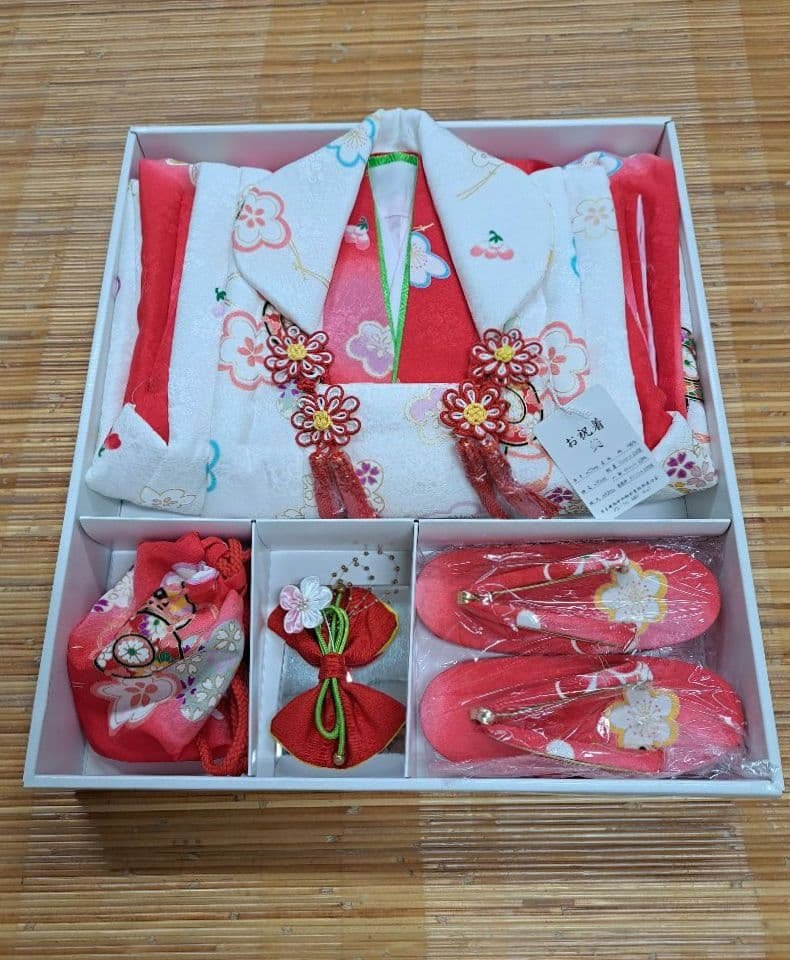 【七五三】三つ身・長襦袢・被布コート・髪飾り・巾着・草履　6点セット★足袋付き★