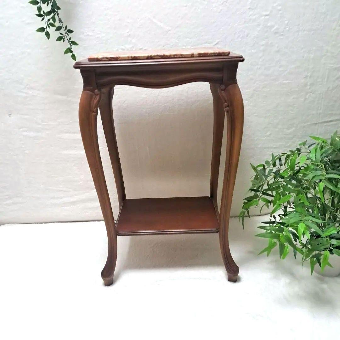 イタリア製 大理石天板 花台 マホガニーフレーム ITALY ロココ調