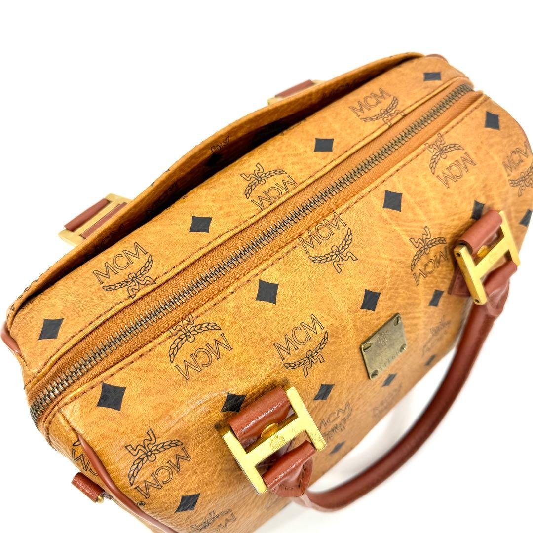 ✨美品✨MCM ミニボストン ハンドバッグ ロゴプレート 総柄 旅行バッグ 茶