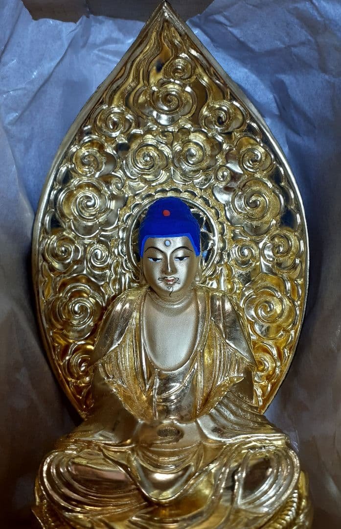 総金箔粉　座釈迦　仏像　2号　六角台　木製　新品未使用　肌粉