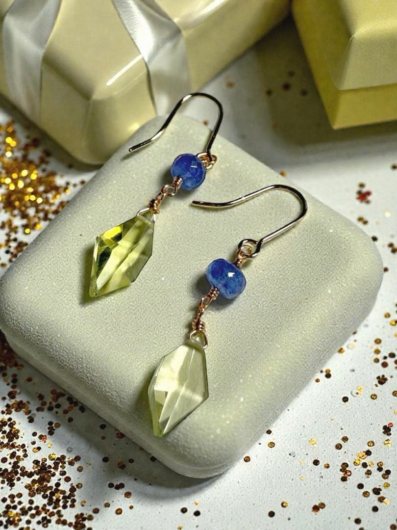 【14kgf天然石】レモンクォーツ×タンザナイト＊ピアスNO.264