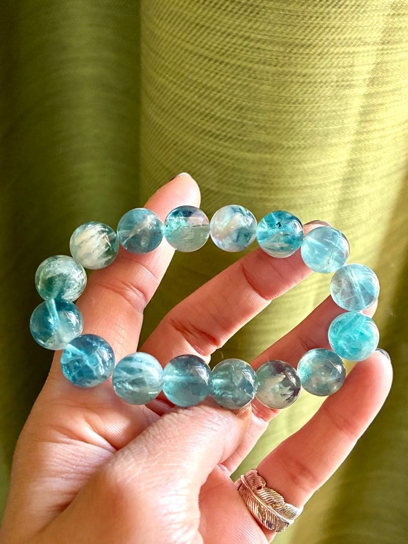 高品質✨透明感✨羽大量‼️エンジェルフェザーブルーフローライト大玉ブレスレット