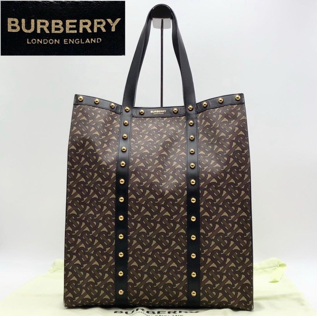 美品 バーバリー TBモノグラム トートバッグ ショルダー 肩掛け A4収納可能