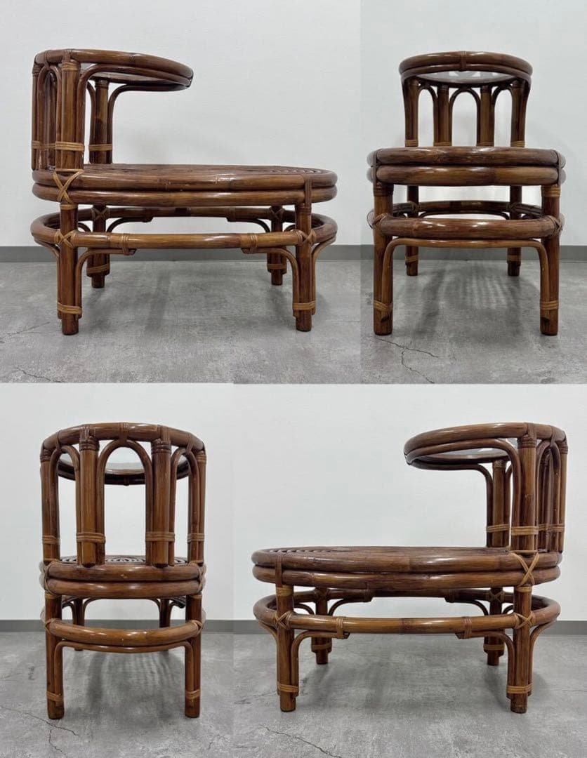 SNT540 ラタン サイドテーブル付きチェア レトロ ガラステーブル