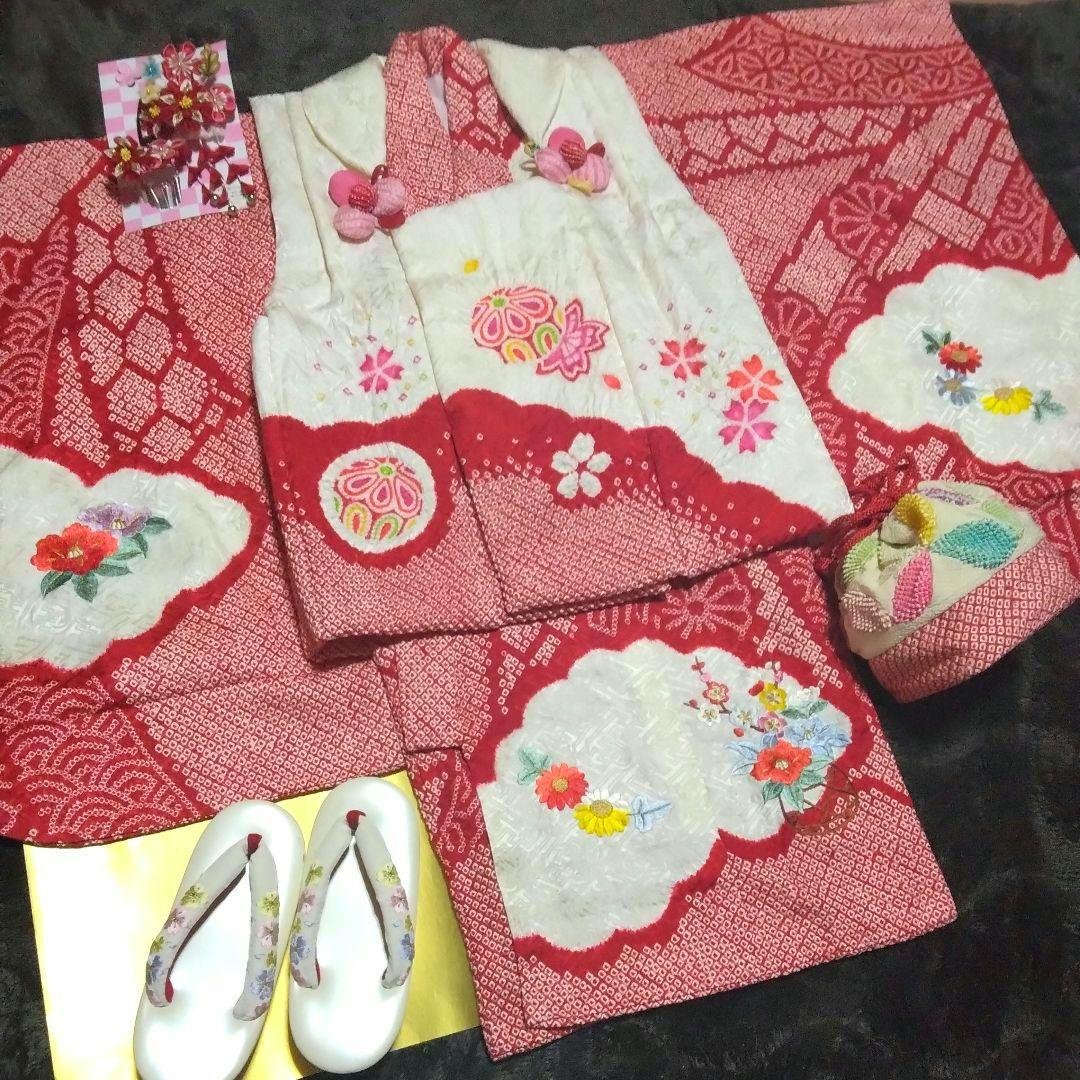 正絹綸子☆本絞＆刺繍☆絞りの粒もフレッシュ☆極上グレードの3歳七五三用祝着