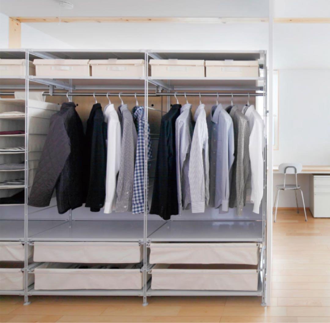 ⭐️超美品⭐️無印⭐️スチールユニットシェルフ⭐️大⭐️ライトグレー⭐️ワードローブバー付